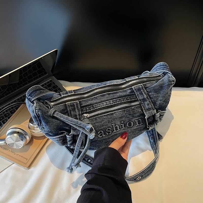 Large Capacity Commuter Tote Bag Women's Denim Shoulder Crossbody Bag