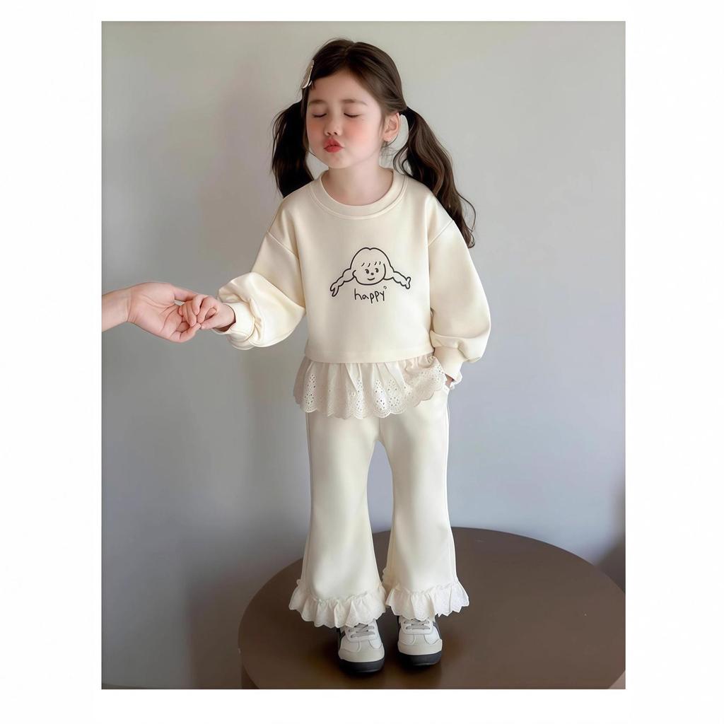 Herbst Mädchen Zweiteiler Sweatshirt & Hose Set - Stilvolles Kinder Outfit