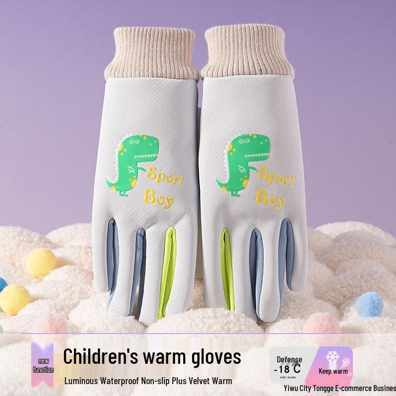 Kids' Winter Gloves: Fleece-Lined, Warm, Non-Slip, Waterproof for Skiing, Cycling, and Playing, with Cute Ribbed Cuffs and Five Finger Design.