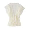 2025 Spring Women's European & American Fashion: Layered Ruffle Lace-up Top