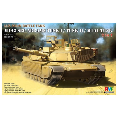 Ryefield Models 1/35 Scale Modern U.S. M1A2 SEP Abrams TUSK I/TUSK II/M1A1 TUSK 3-in-1 Kit Plastic Model Kit RFM5004