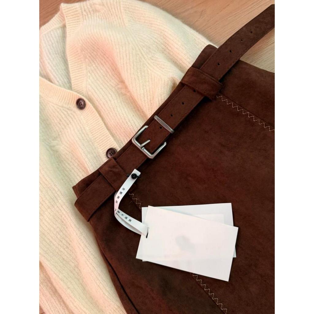 Plus Size Women's Coffee Suede A-line High Waist Short Skirt - Spring/Autumn