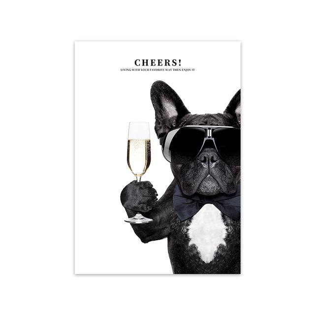 

Скандинавские забавные животные, холст, картина, черная собака, одежда, солнцезащитные очки, одежда, печать плакатов, черно-белые настенные художественные картины для гостиной 21cm×30cm NoFrame