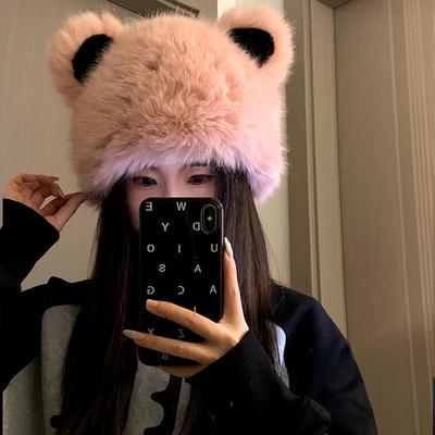 Chapeau en peluche imitation renard pour femme Hiver Mignon et Doux Protection Oreilles Chaude Chapeau Froid Nouveau Chapeau Oreilles de Chat Ours