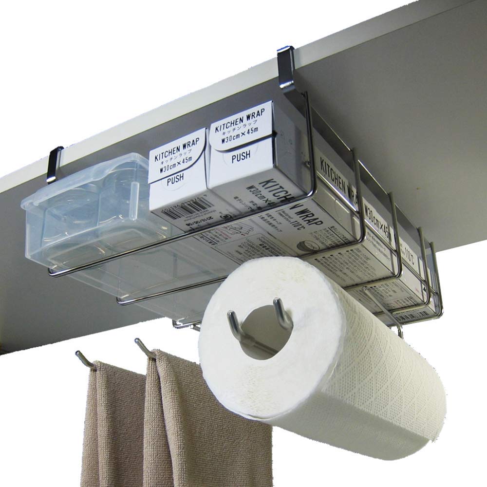 

Wrap kitchen paper holder with one and dish towel holder Made of stainless steel No drilling required No screws required Made in Japan holder, (cut