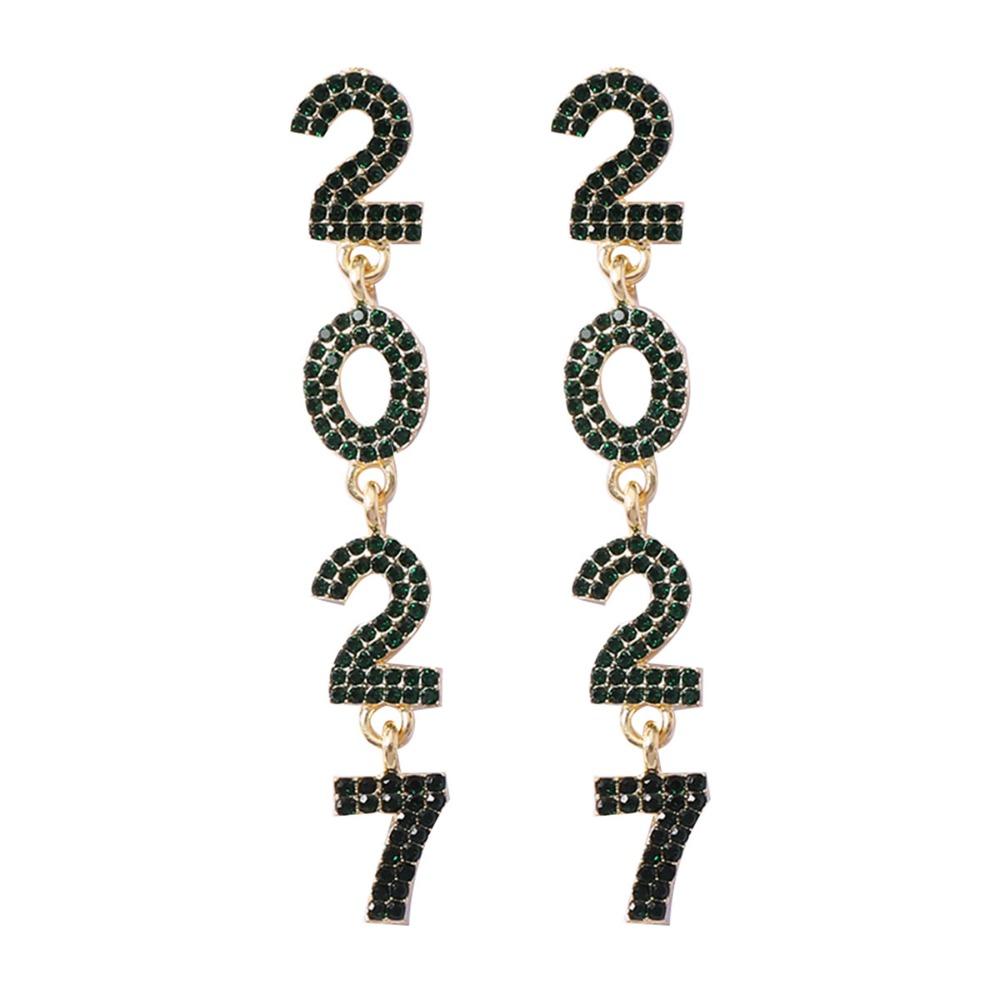 Zircon 2027 Digital Earrings Shiny Christmas Stud Earrings Elegant Happy New Year Earrings Daily