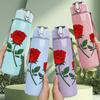 1PC Red Rose Bouquet Flower Print 750ml Color Plastic Sports Water Bottle Leakproof Flip Straw Lid Suitable for Sports Office Home Use