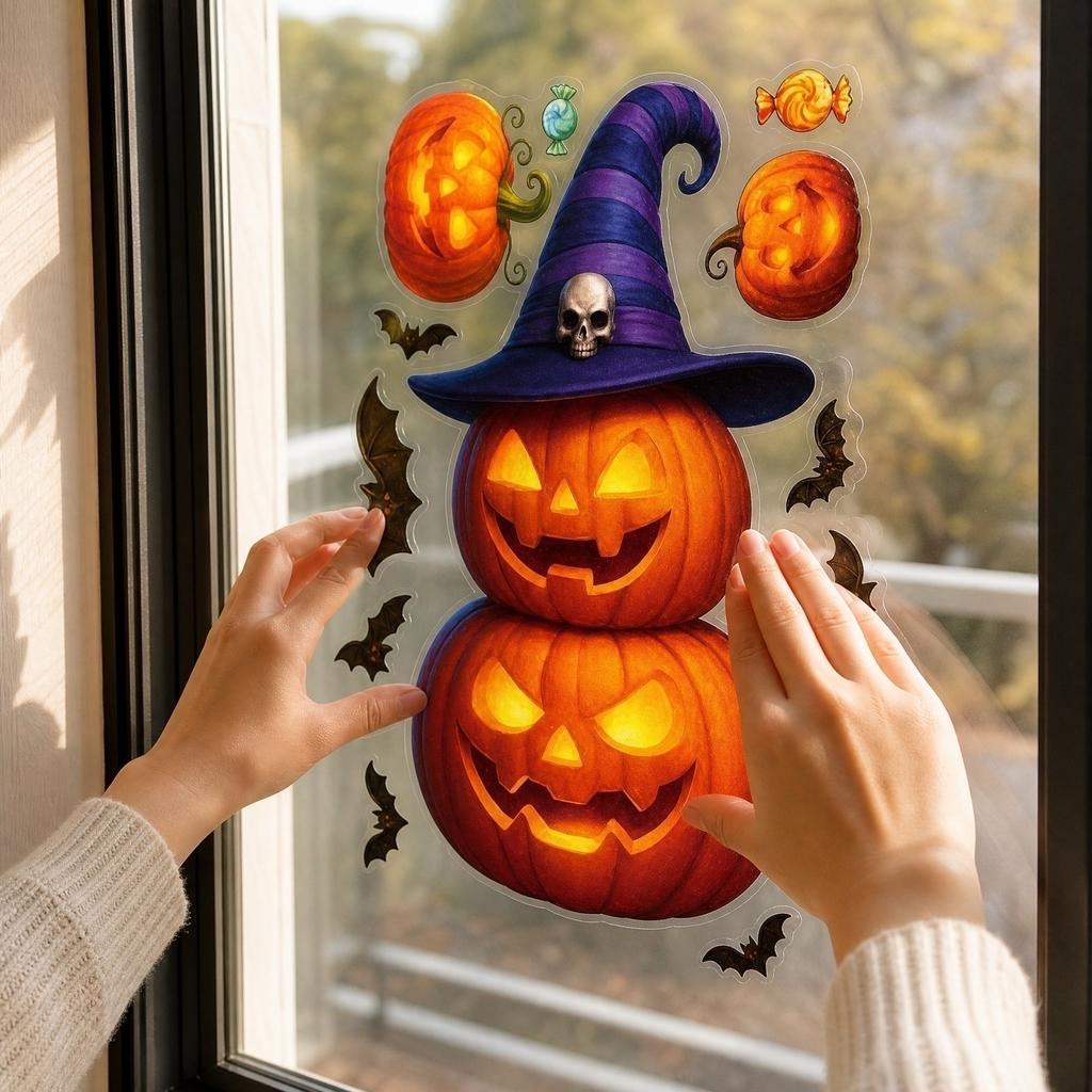 Halloween Kürbis Fensterfolie Aufkleber für Glas Dekoration