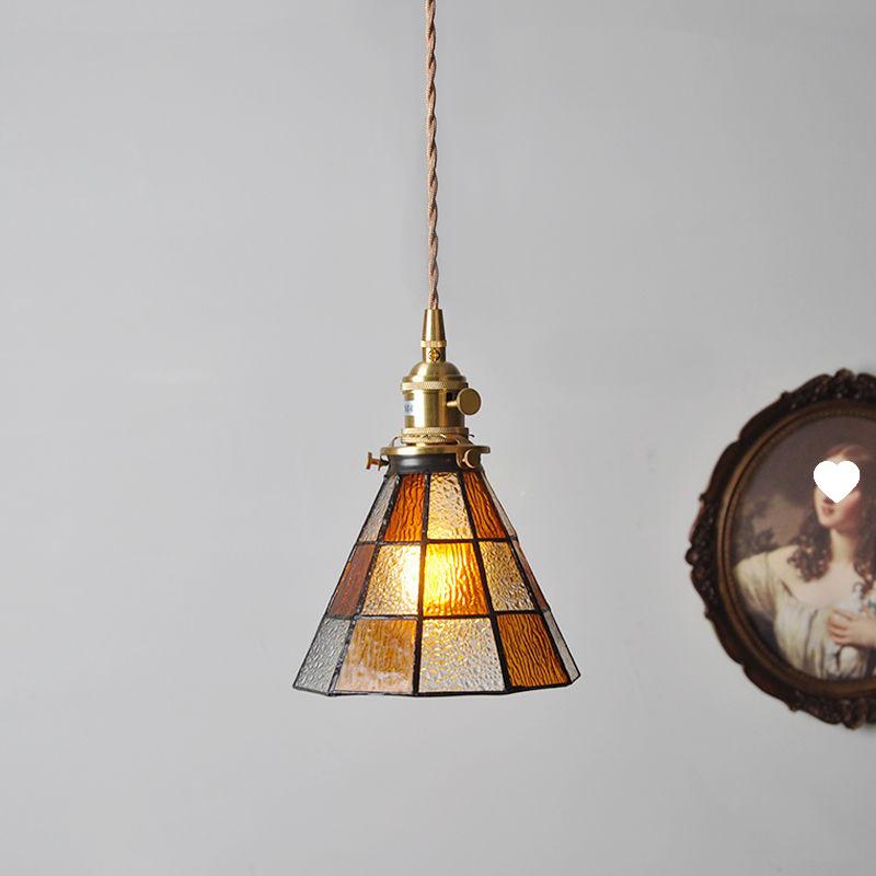 Vintage Japanese Pastoral Brass and Glass Pendant Light for Bedroom or Bar
