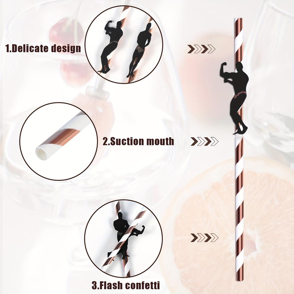 24pcs Single Party Straw Rose Golden Dancer Straw and Confetti Fun Adult Drinking Straw Bachelor Party Love Wedding Party Celebration Decor Elements