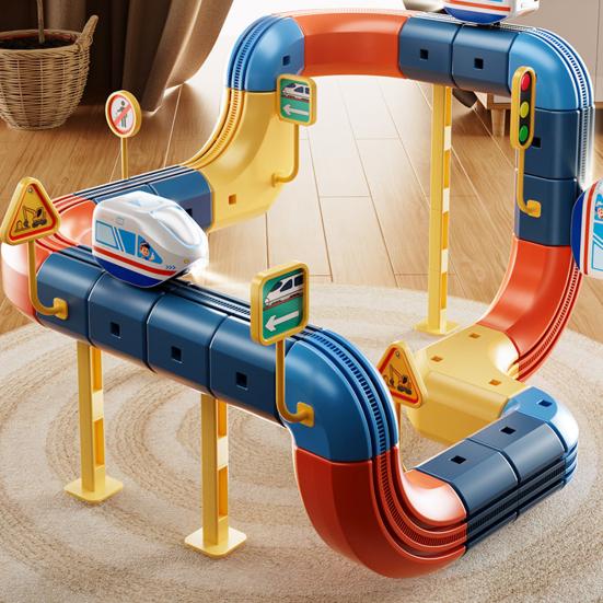 46/56/69 Adet/Set Çocuk Raylı Tren Oyuncakları Kendin Yap Yarış Arabası Küp Ray Yapım Kiti Küçük Çocuklar Erkek Kızlar Elektrikli Tren Ray Montaj Oyuncakları