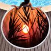 Wild Plant Fluttering Reed Round Beach Towel with Tassels,Polyester Beach Blanket,Soft Absorbent Quick Dry Pool Towel Picnic Mat