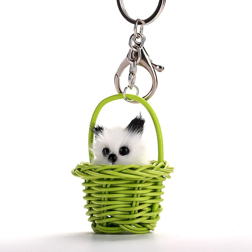 Lovely Plush Cat Pendant Keychain Metal Cute Ring Bag Car Ornament(Khaki)