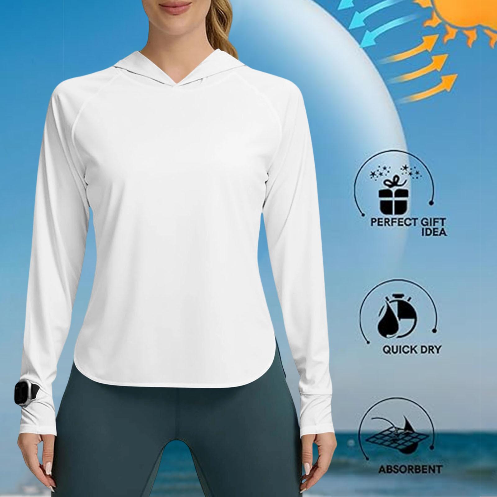 

Women s UPF 0+ Long Sleeve Hooded Rash Guard UV Quick Dry Sun Shirt Lightweight Hoodie Top For Hiking Beach Outdoor XL білий