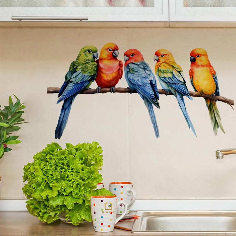 3D Realistic Cute Little Parrot Wall Stickers, Self-Adhesive Decor for Bedroom Kitchen Home Decoration