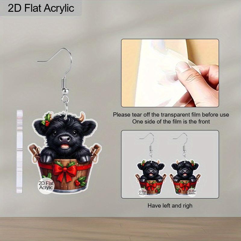 2D Flat Classic Style Black Water Buffalo Barrel Women's Acrylic Dangle Earrings Christmas Party Jewelry Gift