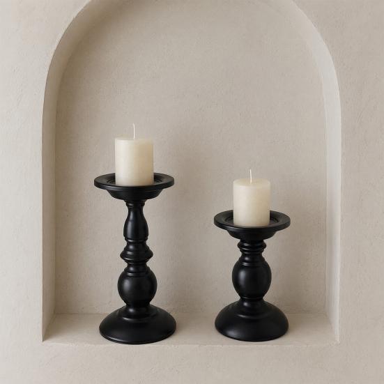 huaqianguhh Vintage Candle Holder, Black Matte Pillar Holders, Metal Heat-Resistant Stand for Scented Candles And Tealights, Retro Candlestick Dining