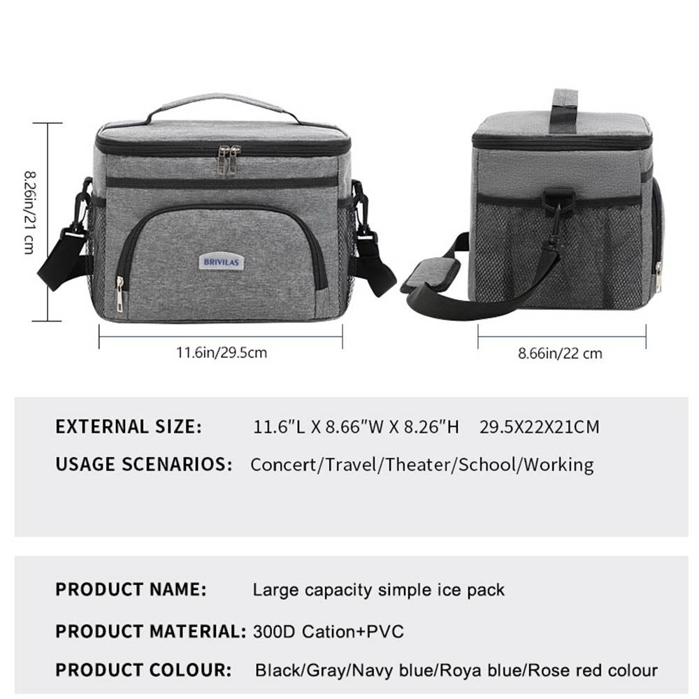 Large Capacity Shoulder Lunch Bag with Zip Picnic Bag Multi-Purpose Food Carrier Bag Outdoor