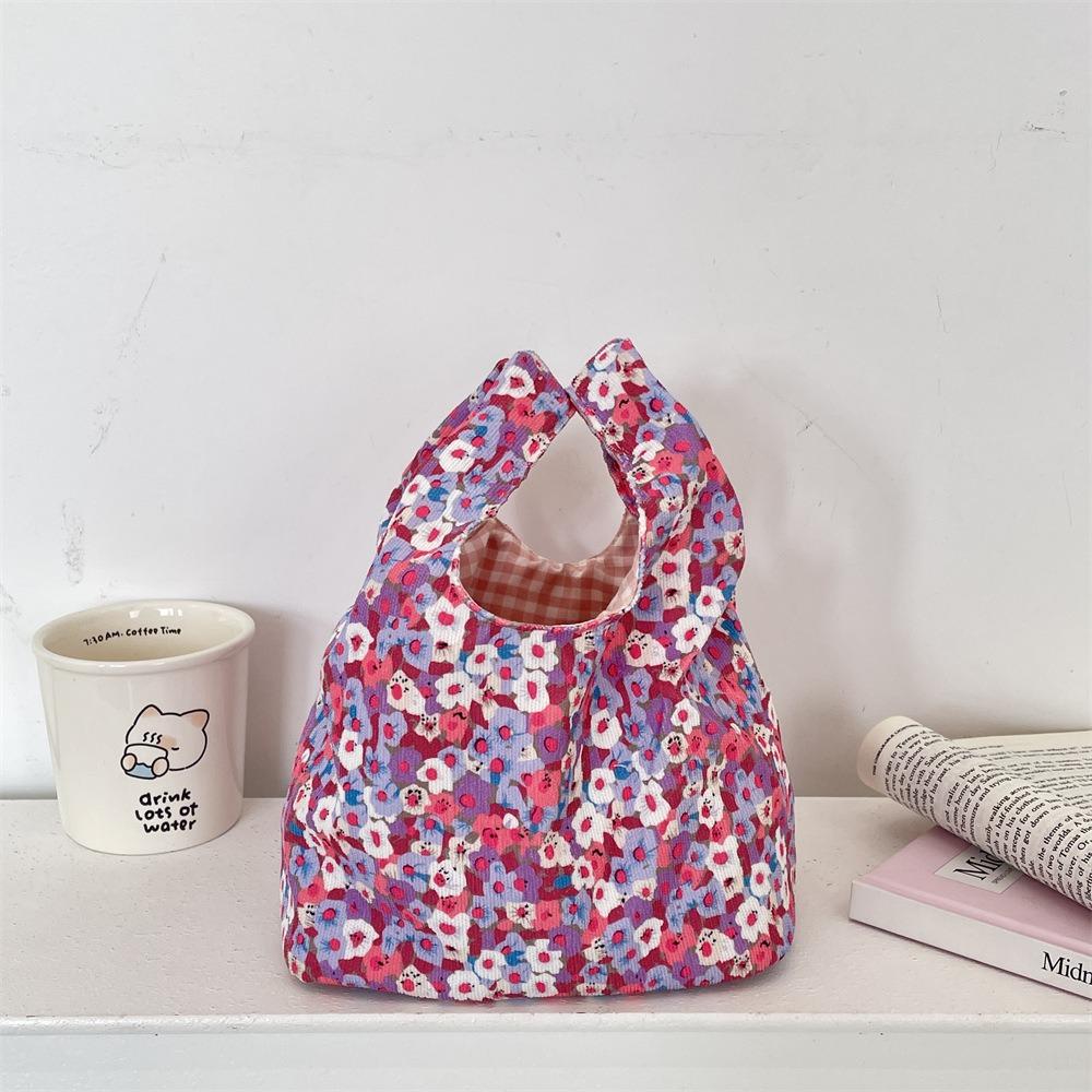 Fashion Japanese Style Floral Wrist Bag Casual Corduroy Printing Handbag Commuting Literary Small Item Pouch Travel