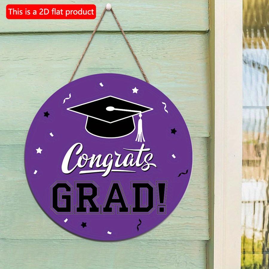 2D flat 20*20cm 1pc Simple and atmospheric style Purple Graduation Wall Hanging Decor, Bachelor's Cap pattern high quality Round Wood Art Plaques Sign