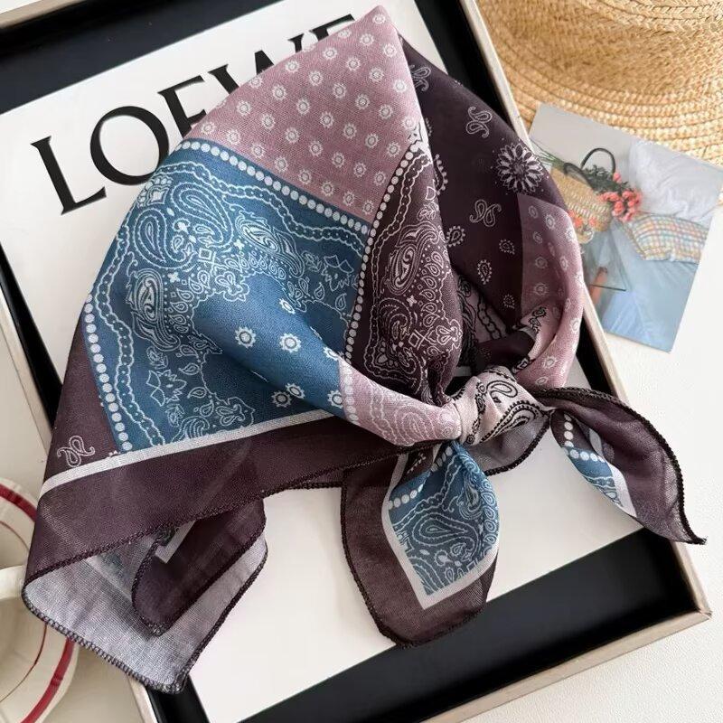 Cotton and linen geometric polka dots retro printed silk scarf women's square scarf high-end shawl sunscreen neck scarf headscarf scarf