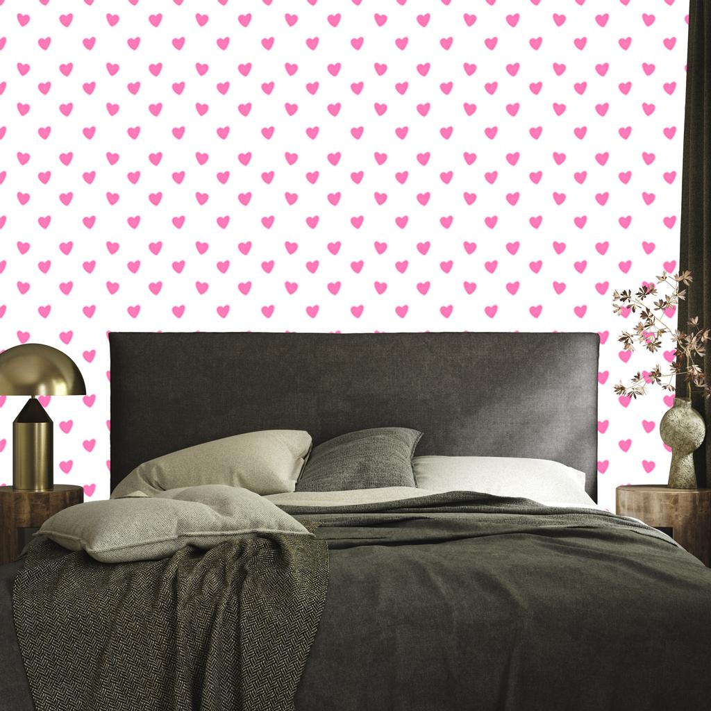 Hearts Wallpaper White and Powder Pink 50x1000