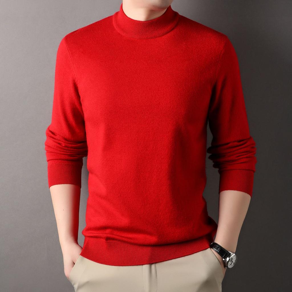 New Autumn Men's Solid Color Half Turtleneck Sweater Men's Warm Bottoming Top Thickened