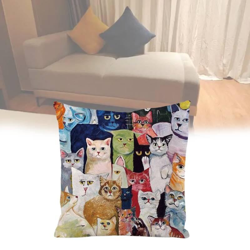 Many Cozy Cats Cushion Cover Plant Print Silk Material Decoration Bedside