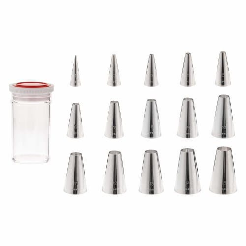 Endo Shoji Commercial Cased Nozzle Set, Round, No. 1-No. 15 (15-Piece Set), 18-8 Stainless Steel, Made In Japan, WKT40