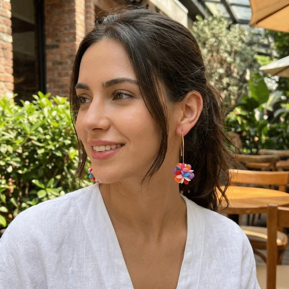 Colorful Mesh Beaded Flower Earrings Candy-Colored Ethnic Style Earrings Bohemian Earrings Party