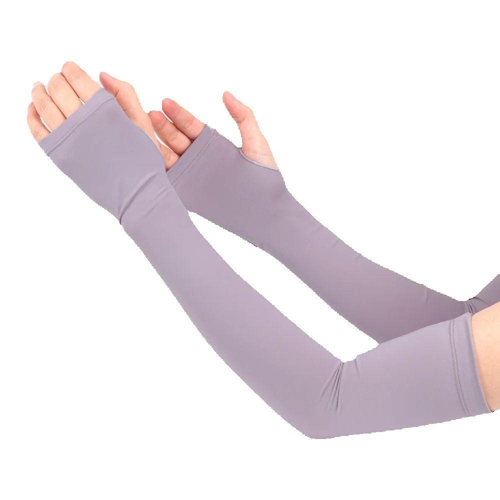 1 Pair Fingerless Ice Silk Arm Sleeves Outdoor UV Protection Unisex Sunscreen Long Gloves Running Fishing Golf Hand Sleeves