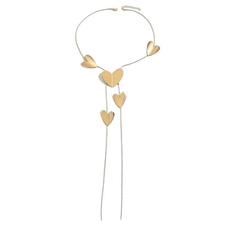 Versatile Ladies Long Necklace Trendy Temperament Jewelry Heart Geometric Chain Necklace