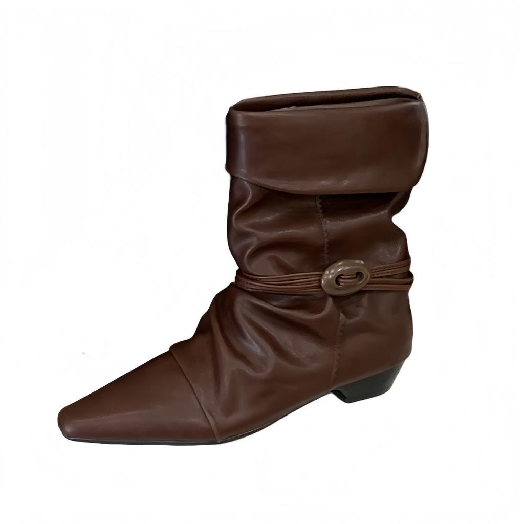 Hohe Version 2025 neu retro Nische spitzes Design spitze Stiefel Stiefeletten flache Sohle mittelhohe Stiefel Damen