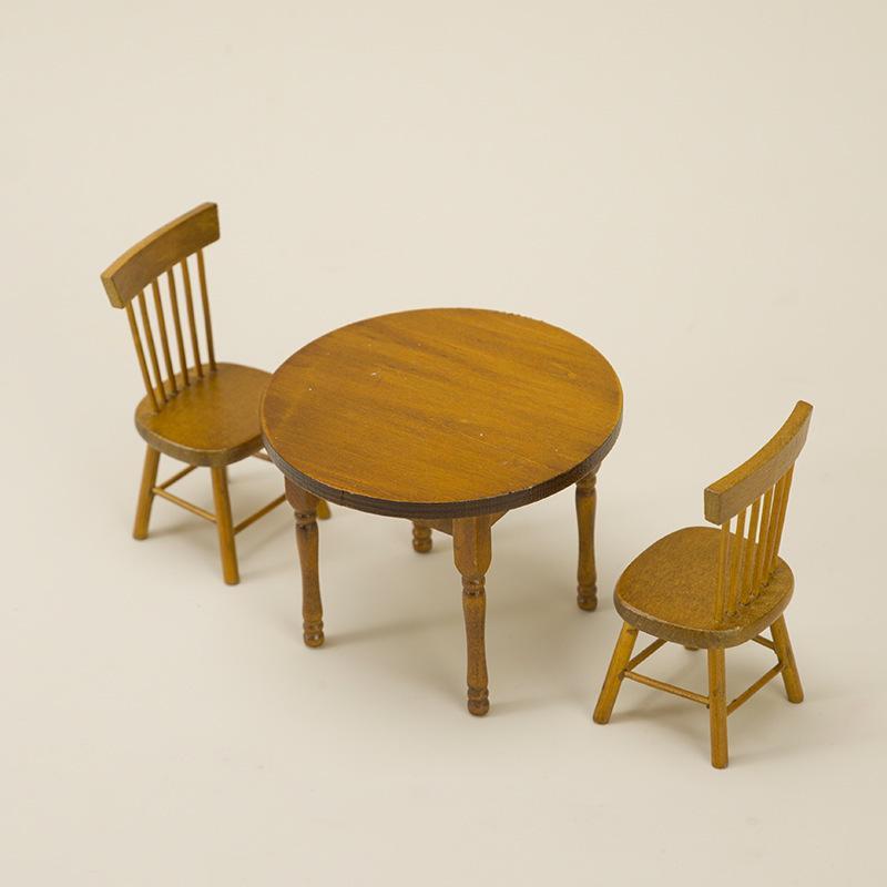 1/3Pcs 1:12 Mini Dollhouse Dining Table Chair Set Wooden Miniature Furniture for Dollhouse Micro Landscape Decor Kids Pretend Play Toy