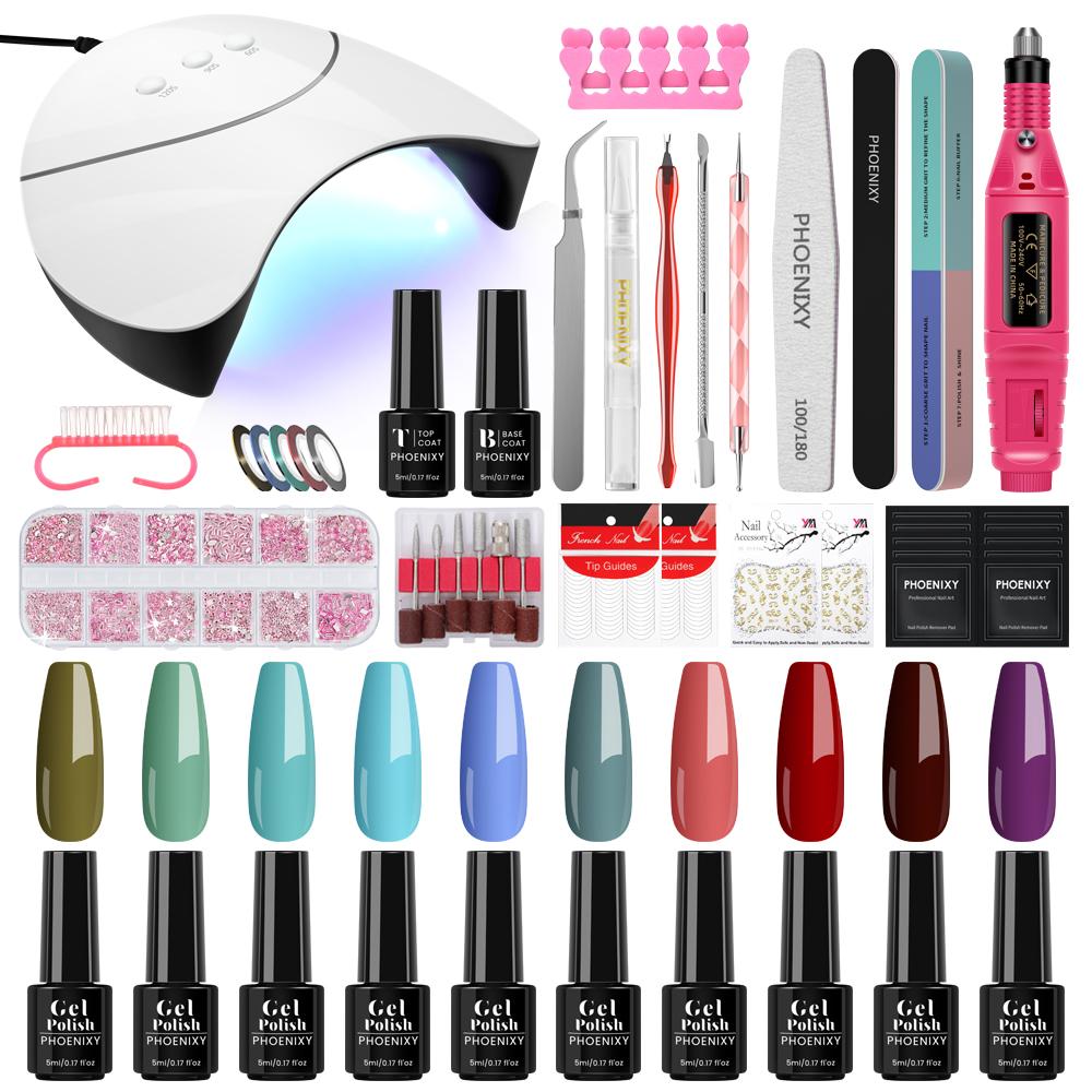 PHOENIXY  5ML Nail Gel Polish Nail Dryer Nail Drill Machine Manicure Set Kit 36W LED Nail Lamp Base Top Coat and Soak-off Nail Art Tool Sets