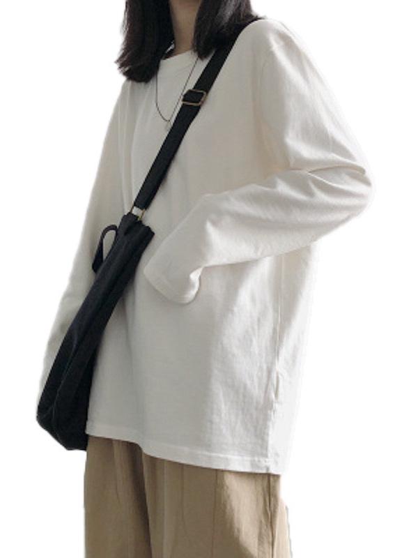 2025 Autumn Korean Style Women's White Base Layer: Solid Color Long Sleeve T-Shirt for Students - Trendy & Simple Design