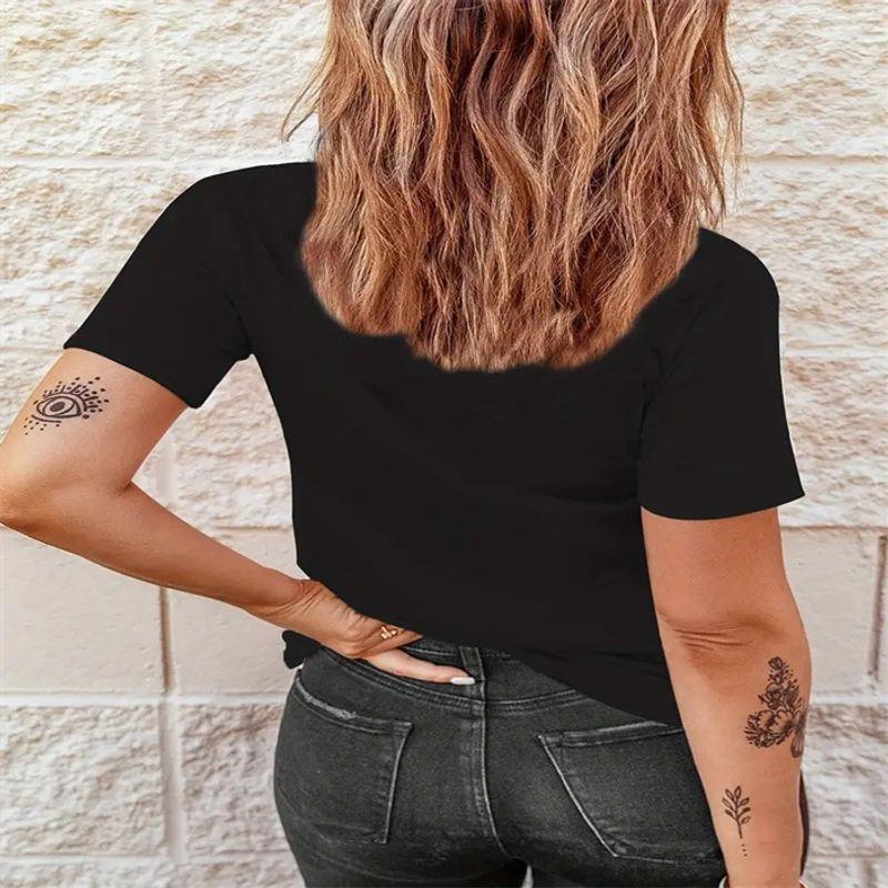 Western Style New Fashion Casual Loose Print round Neck Short sleeve T-shirt Top Printed T-shirt Top