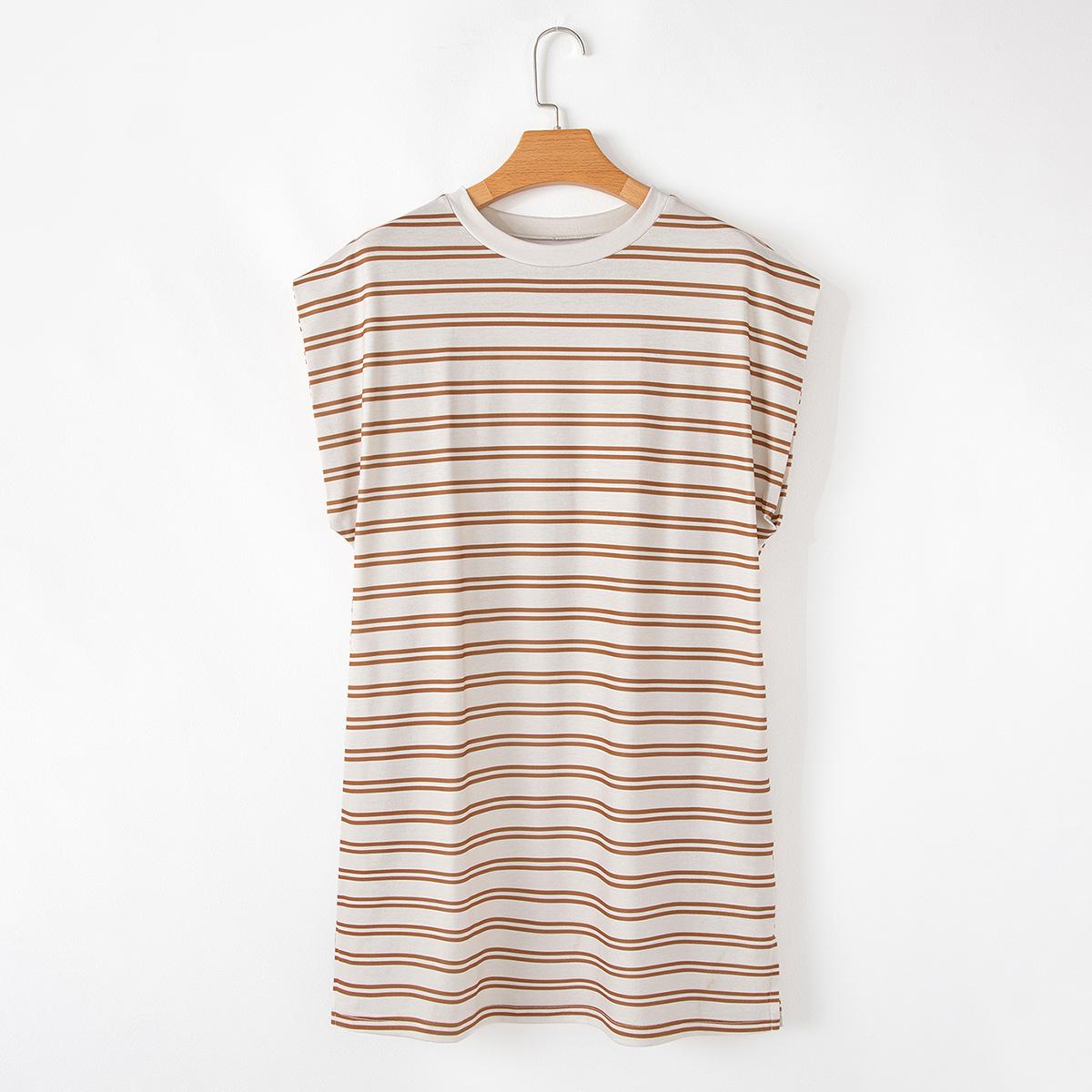 

Женская летняя полосатая ночная рубашка Shiying: Короткий рукав, круглый вырез, милый стиль Small