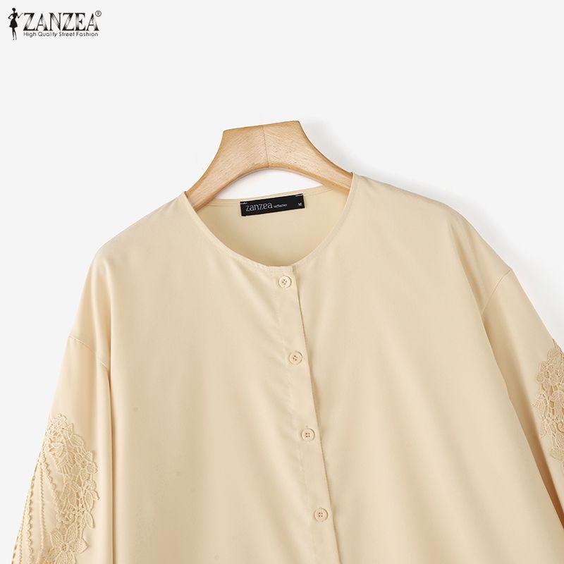 ZANZEA Camicetta casual da donna a maniche lunghe con scollo rotondo e tinta unita