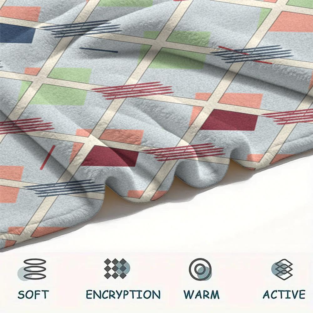 1Pc Simple Geometry Print Flannel Blanket, High Quality Comfortable for All Seasons, Home Decor, Warmth and Comfort, Perfect for Christmas Gifts W18