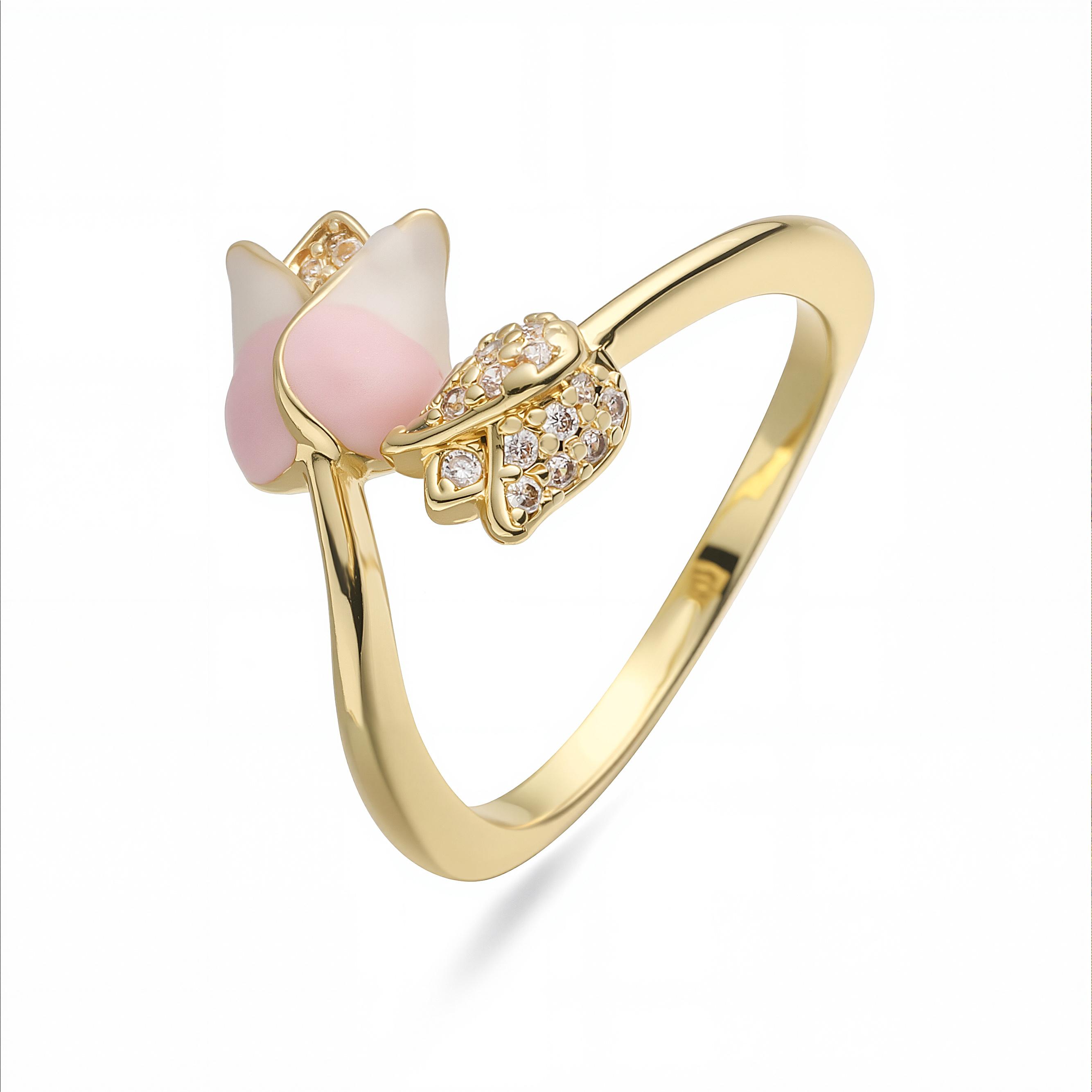 

HECHENG Sweet Romantic Enamel Drip Glazed Copper Metal Red/Pink Rose Adjustable Ring Ladies Zircon Gift 1 piece resizable