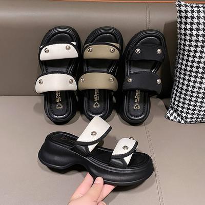 Francuskie buty damskie na podeszwie muffin w lecie 2024, nowe wszechstronne buty na grubej podeszwie do noszenia na zewnątrz, fajne kapcie na plażę nad morzem