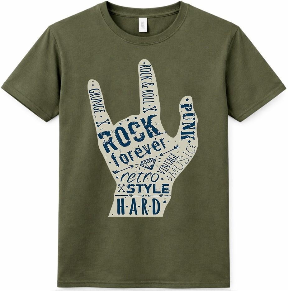 Rock Forever T-Shirt Rock and Roll Hand Sign Graphic Retro Music Tee