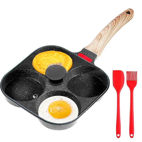 Deepened Egg Frying Pan with Lid 4-Cup Nonstick Granite Omelette Pan Skillet Pancake Pan Healthy Breakfast Egg Cooker Pan