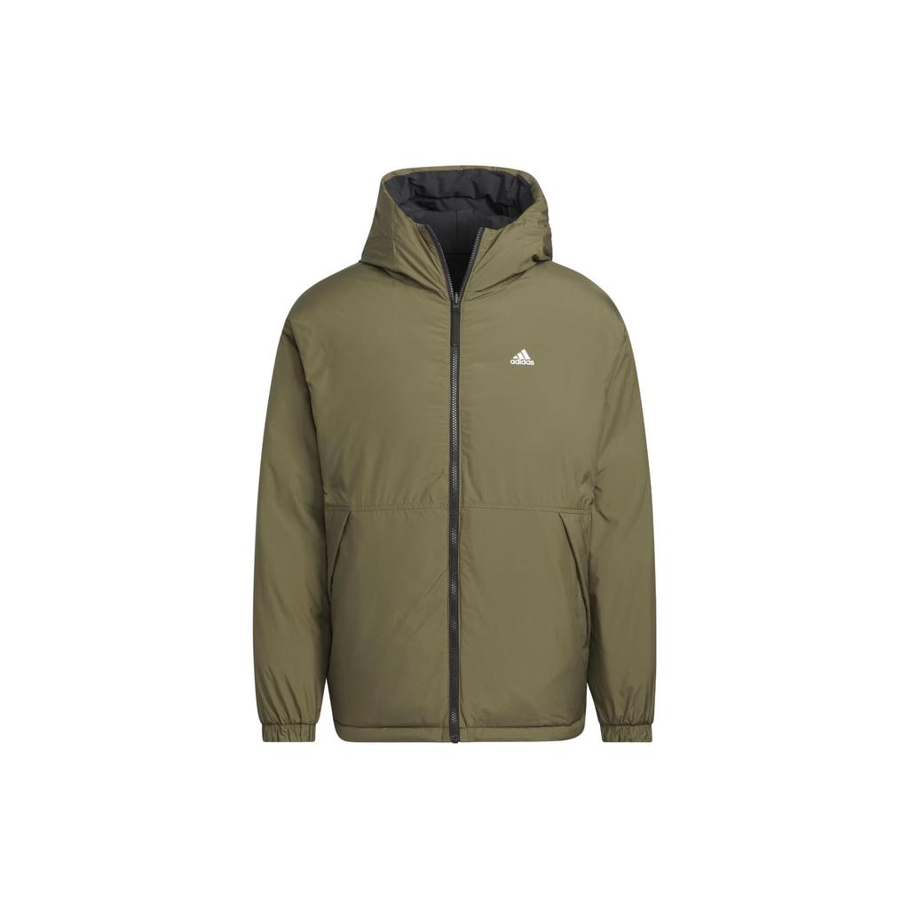Adidas Reversible Down Jacket With Letter Logo Print and Hood Men Outerwear Black IV7569