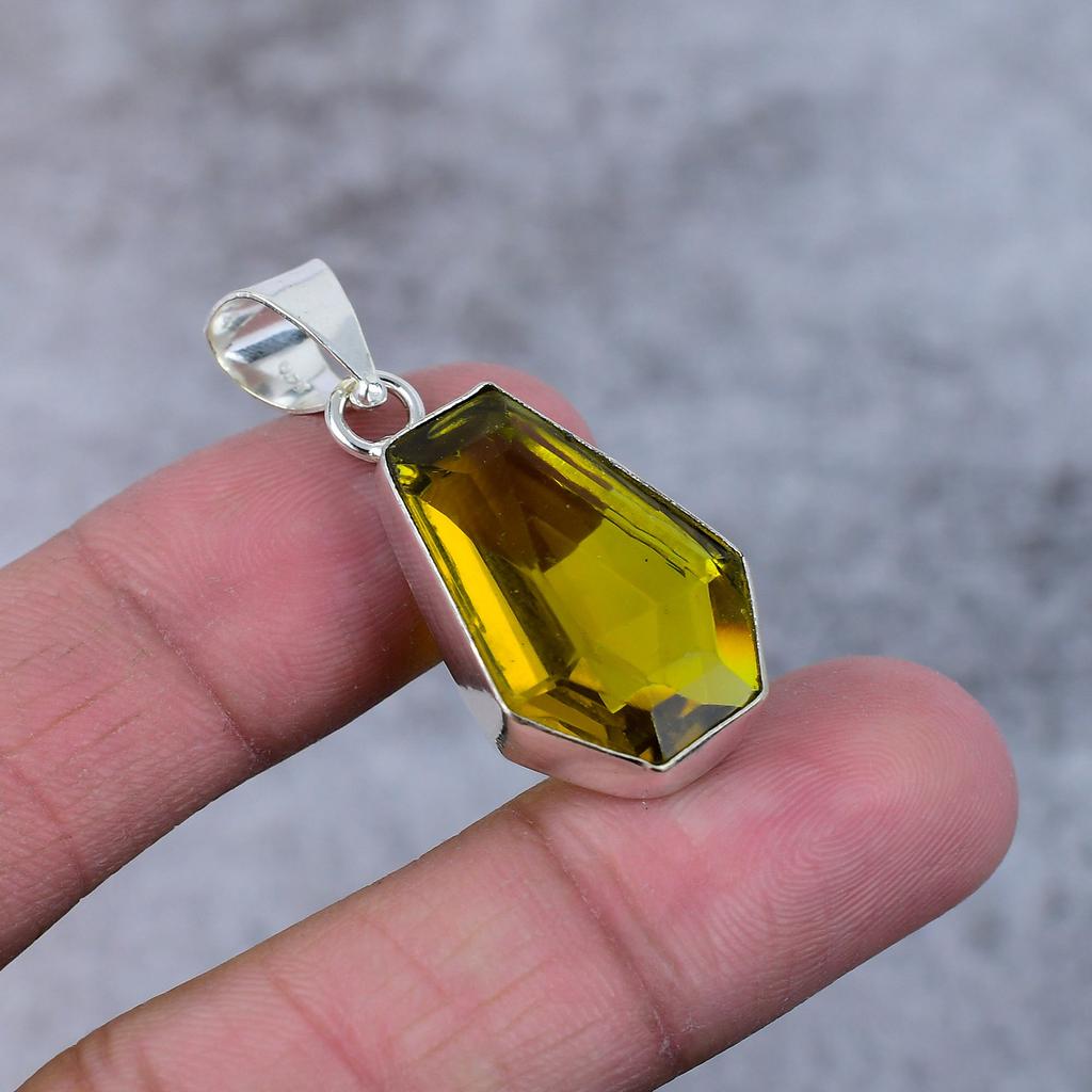 Citrine Gemstone Handmade 925 Steling Silver Jewelry Pendant 1.58" M-382