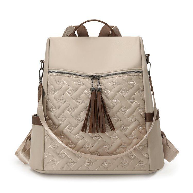 

Dual-shoulder bag, women s backpack, large capacity, water-resistant travel backpack One size бежевий