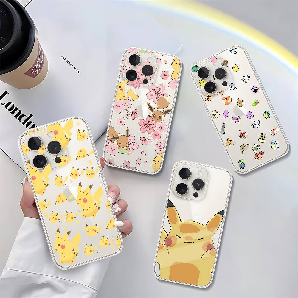 Cute Cartoon P-Pokemon Phone Case For IPhone 17 16 15 14 Plus 13 12 11 Pro Max Phone Back Cover Transparent Shockproof Cover