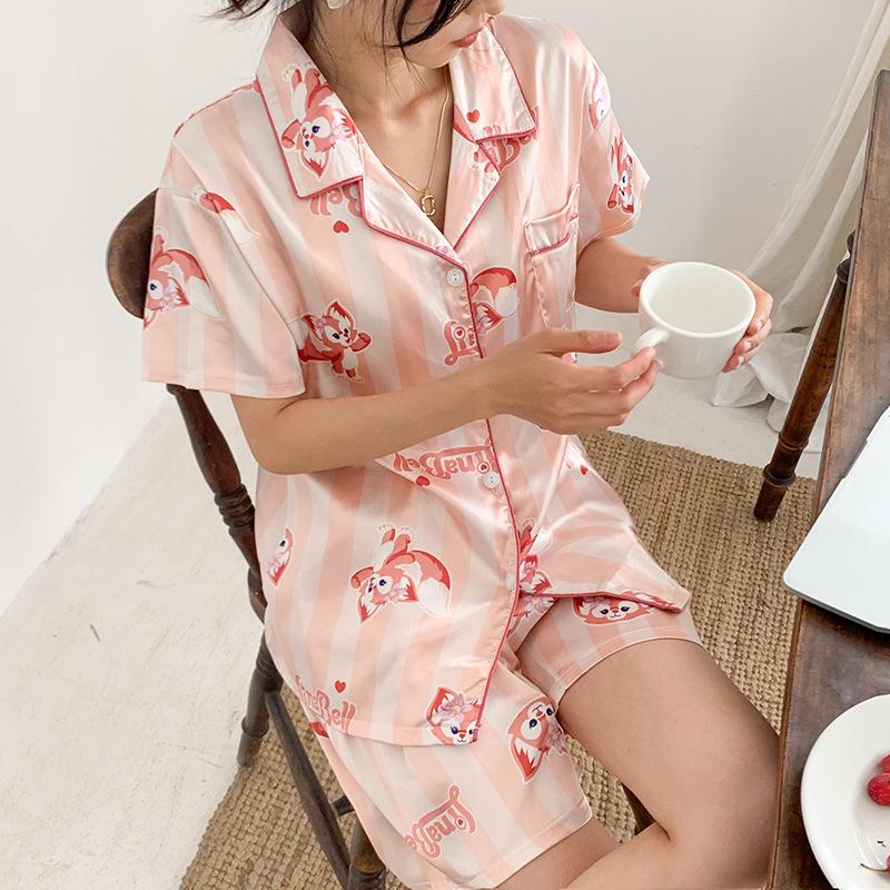 The Same Summer Pajamas Women S Lapel Cardigan Short-Sleeved Shorts Loungewear Suit Lingna Belle M