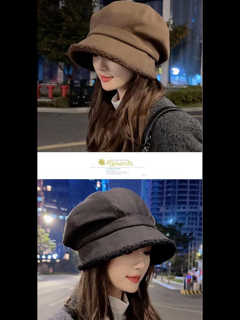 Women's Autumn/Winter Plush Fisherman Beret - Trendy Thick Warm Japanese-Style Octagonal Hat